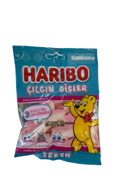 haribo haribo halal teeth 100g (cilek aromali yumusak seker)