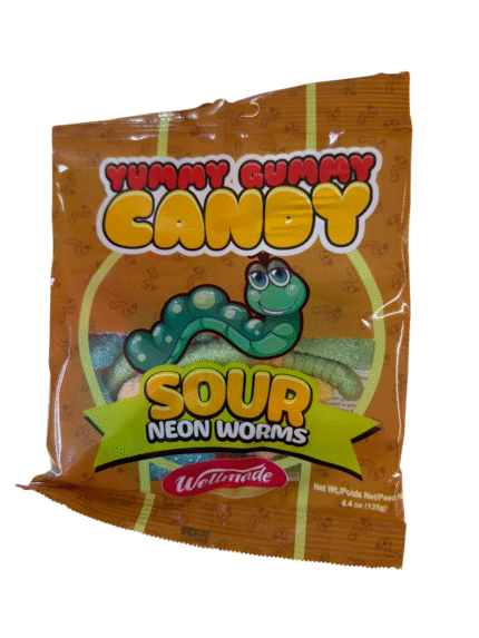 yummy gummy sour neon worms 125g